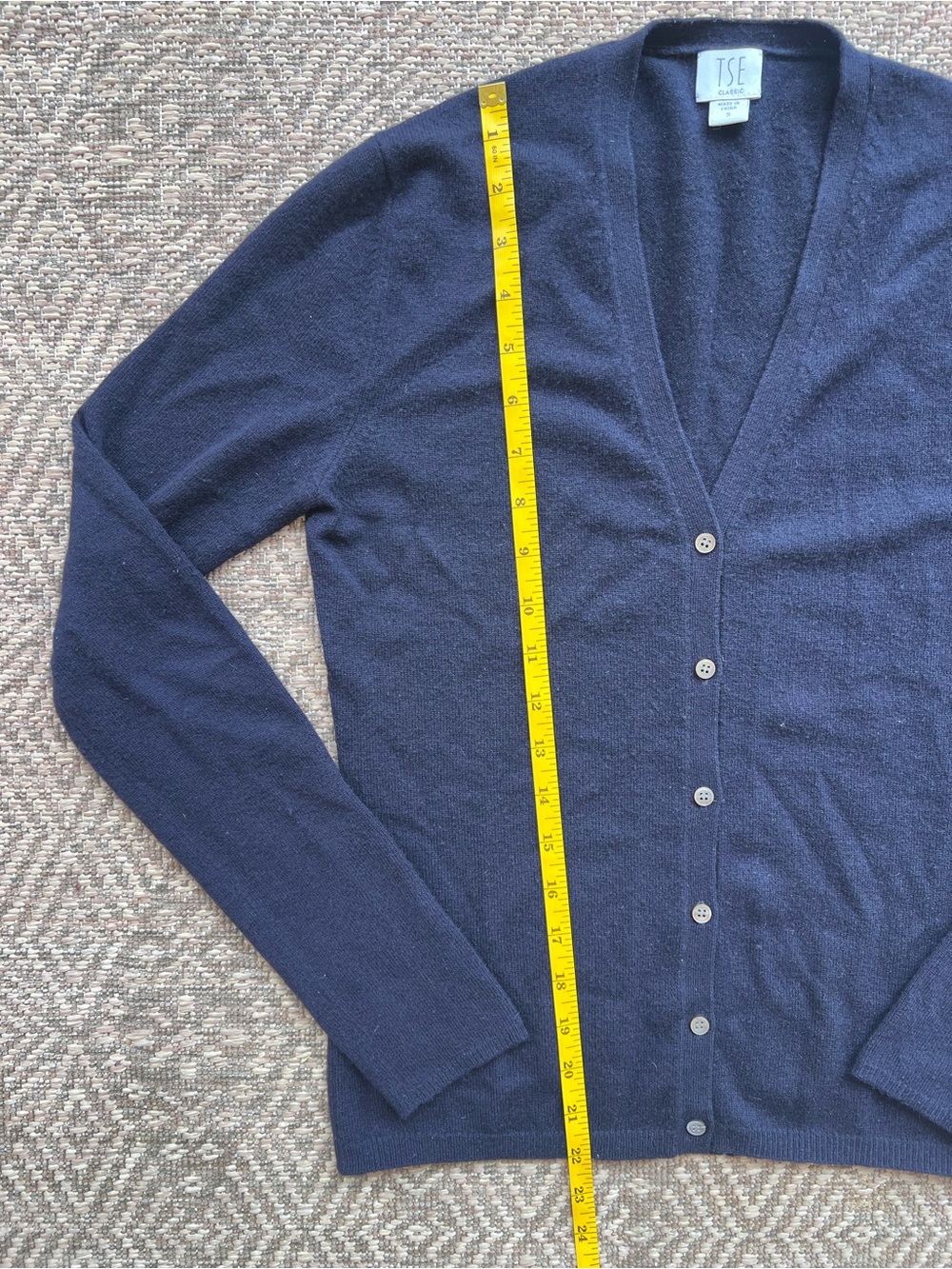 TSE Classic Cardigan S Navy Blue 100% Pure Cashmere V Neck Button Front Sweater - Picture 4 of 6